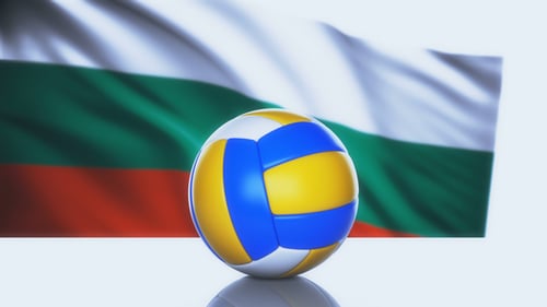 Volleyball Ball Spinning with Waving Bulgarian Flag Background