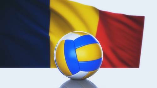 3D Volleyball Ball with Waving Romanian Flag