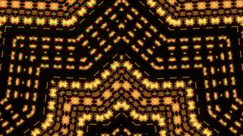 Seamless Loop of Golden Glowing Stars Kaleidoscope Pattern