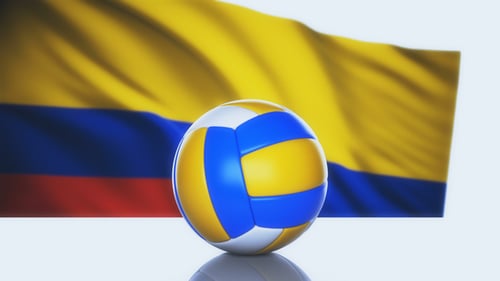 3D Animated Volleyball with Waving Colombian Flag