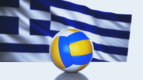 Volleyball with Waving Greek Flag 3D Animation