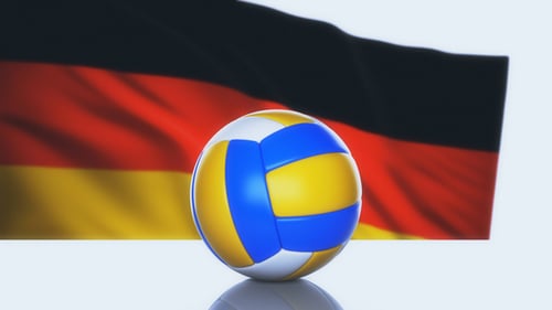 3D Volleyball with Waving German Flag Background
