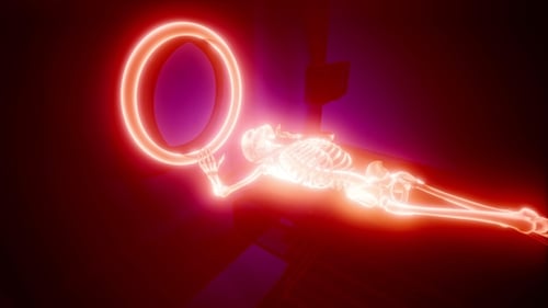 Glowing Skeleton Undergoing Medical Scan in Futuristic 3D Animation