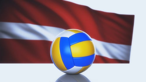 Volleyball Rotating With Waving Austrian Flag Background