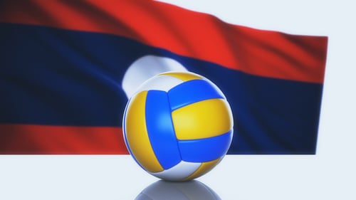 Animated Volleyball with Waving Laos Flag Loop