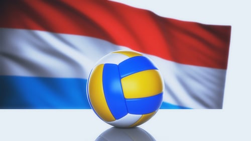 Rotating Volleyball with Waving National Flag Background Animation