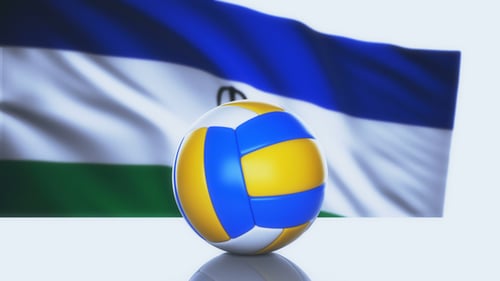 Volleyball Spinning in Front of Waving Flag Background