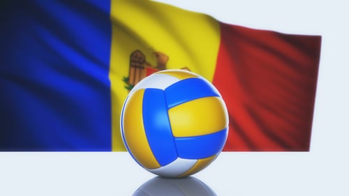 3D Volleyball and Waving Moldova Flag Sports Animation