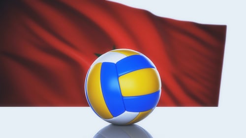 Waving Moroccan Flag with Rotating Volleyball Animation