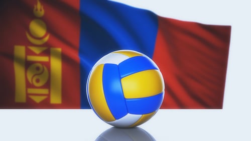 Animated Volleyball with Waving Mongolian National Flag Background