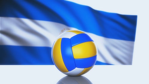 Animated Volleyball with Waving Flag Background Loop