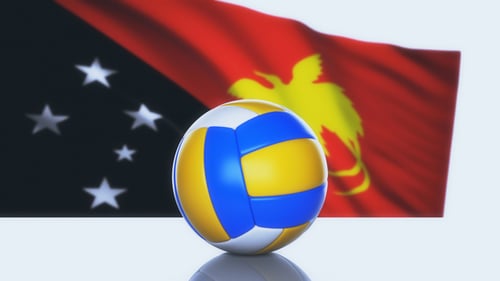 3D Volleyball with Waving Papua New Guinea Flag Animation