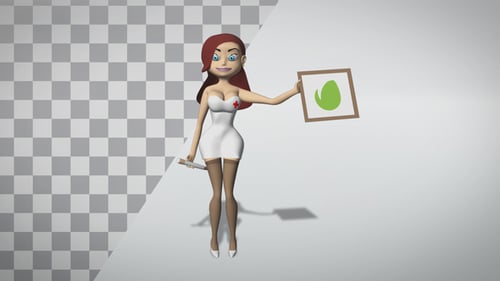 Cartoon Nurse Shows A Sign