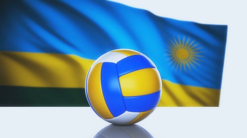 3D Volleyball with Waving Rwanda Flag