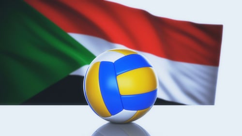 3D Volleyball Rotating with Waving National Flag Background
