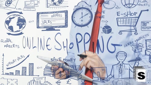 Online Shopping Concepts Drawn on Glass Screen