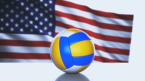 Animated 3D Volleyball With Waving American Flag