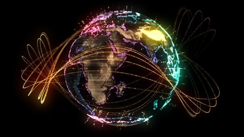 4K Colorful Digital Earth Rotating Seamless Loop