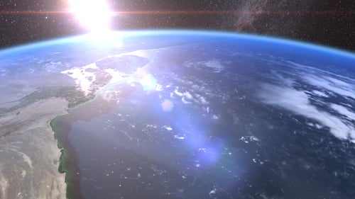 Cinematic Earth Reveal and Rotation from Space with Sun Glimmer