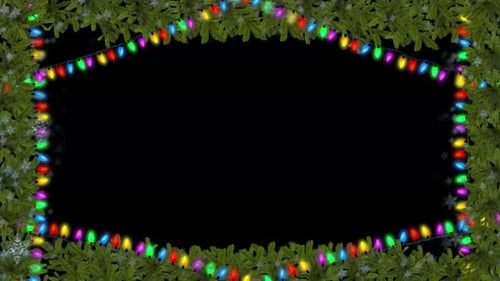 Animated Christmas Border with Twinkling Lights and Falling Snow