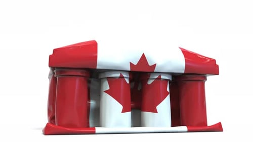 Deflating Inflatable Bank Building with Flag of Canada