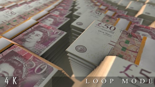Animated Stacks of British Fifty Pound Notes Loop