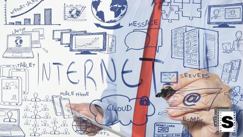 Drawing Internet Concept and Using Tablet