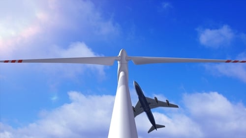 Générateur de vent sur fond d'un ciel et d'un avion