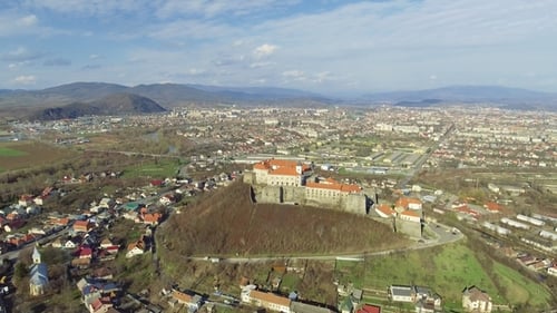 Palanok Castle at Day and the City of Mukachevo