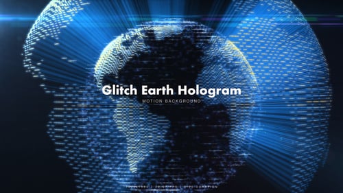 Futuristic Glitch Earth Hologram with Glowing Digital Data and Blue Light