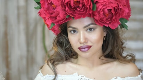 Woman With Flower Crown Posing Indoors