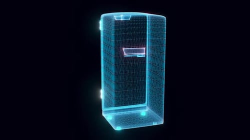 Rotating Wireframe Server Rack Hologram