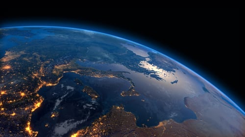 3D Earth Rotating with City Lights Transition from Night to Day