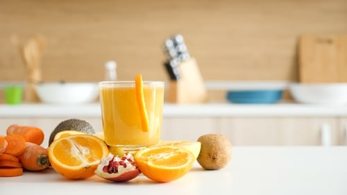 Fresh Fruits and Vegetables on Kitchen Counter