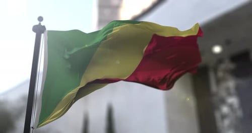 Realistic Waving Flag Animation on Flagpole with Lens Flare