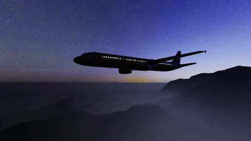 Milky Way And Silhouette Of A Airplane