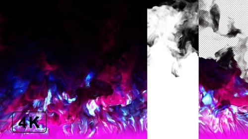 Violette Flammen und dunkler aufsteigender Rauch
