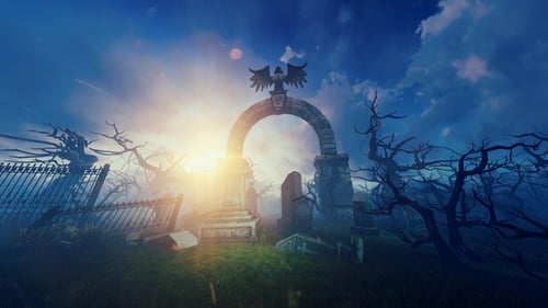 An Old Cemetery At Sunset