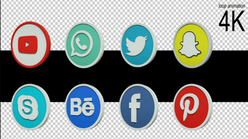 Rotating 3D Social Media Icons Pack Loop Animation