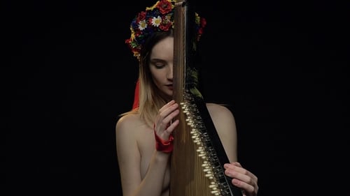 A Girl with Flowers on Her Head Looks Through the Neck of a Pandora