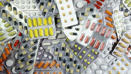 Pills and Drugs Falling.