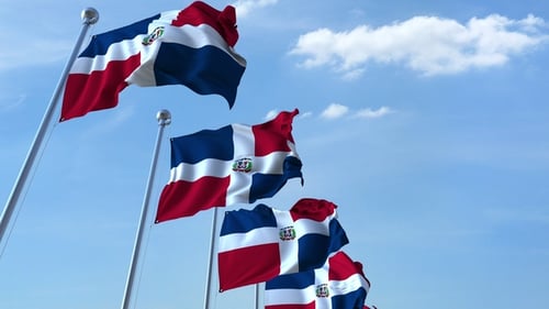 Dominican Republic Flags Waving Animation on Blue Sky