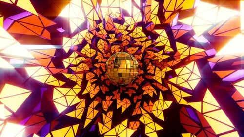 Golden Disco Ball and Abstract Geometric Tunnel Loop Animation