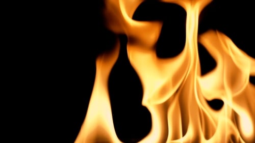 Igniting and Burning. On a Black Background, a Line of Real Flames