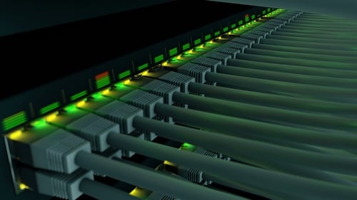 Network Cables with Blinking Lights on Data Switch