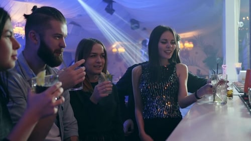 Friends Communicate, Drink Cocktails and Having a Good Time Together at a Bar