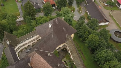 Aerial View of Medieval Castle Halleg in Klagenfurt, Austria, Karyntia