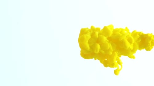 Bright Yellow Ink Cloud Expanding on White Background