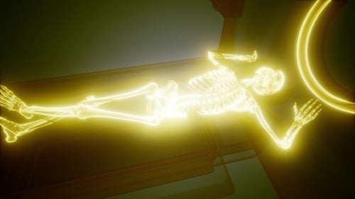 Glowing Human Skeleton Scans Through Medical Imaging Device