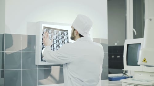Doctor Observing Brain MRI Diagnostic in Hospital